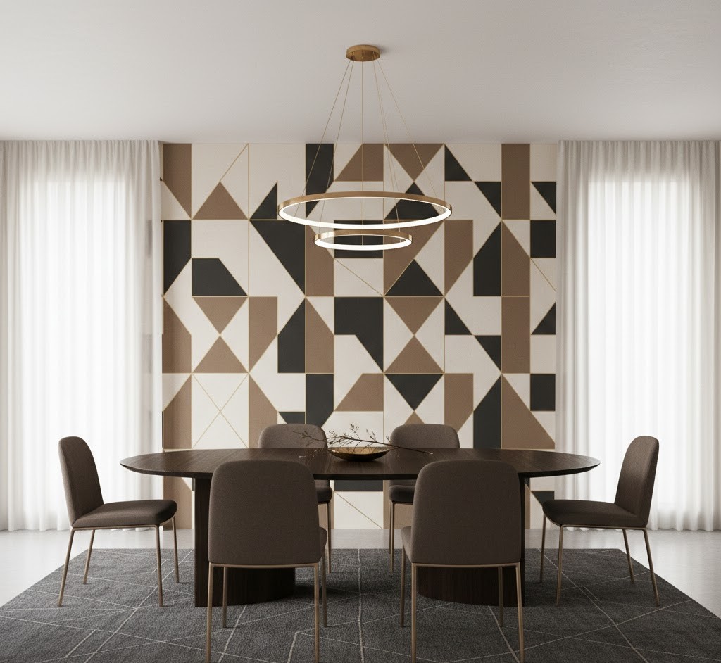 Dining area with geometric art